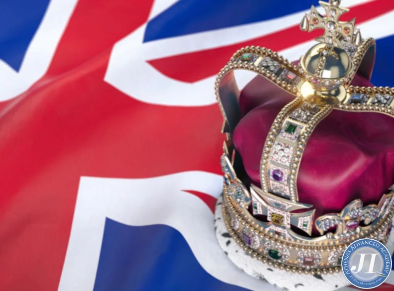 British flag and crown for the British Monarchs through History course at Athena's Advanced Academy