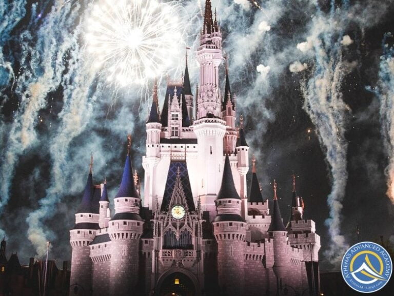 Disney Castle with Fireworks for the Literary Analysis in Marvel, Star Wars, and the Realm of Disney+ Course