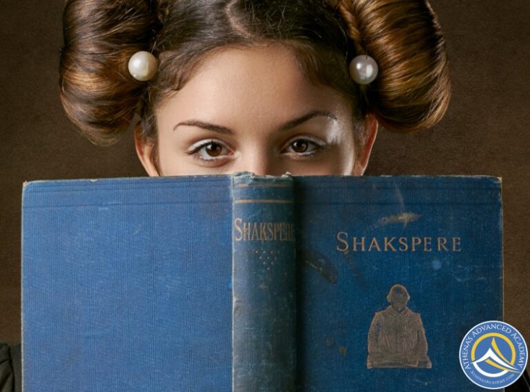 Teen with hair in buns reading Shakespeare for the Shakespeare through Pop Culture Course