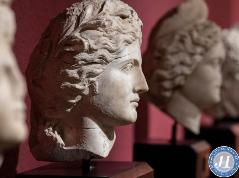 Greek statues of gods & goddesses for the World Mythology course at Athena's