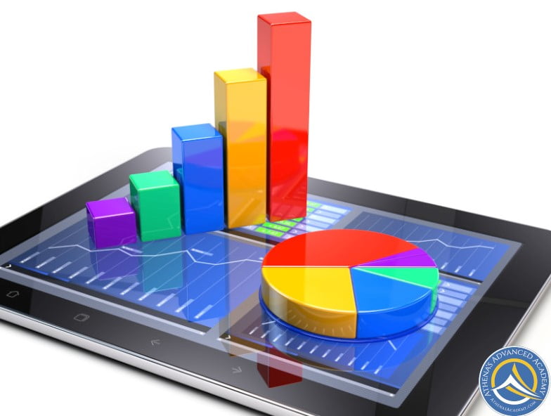 3D Bar chart and pie graph on tablet - Statistics for Beginners